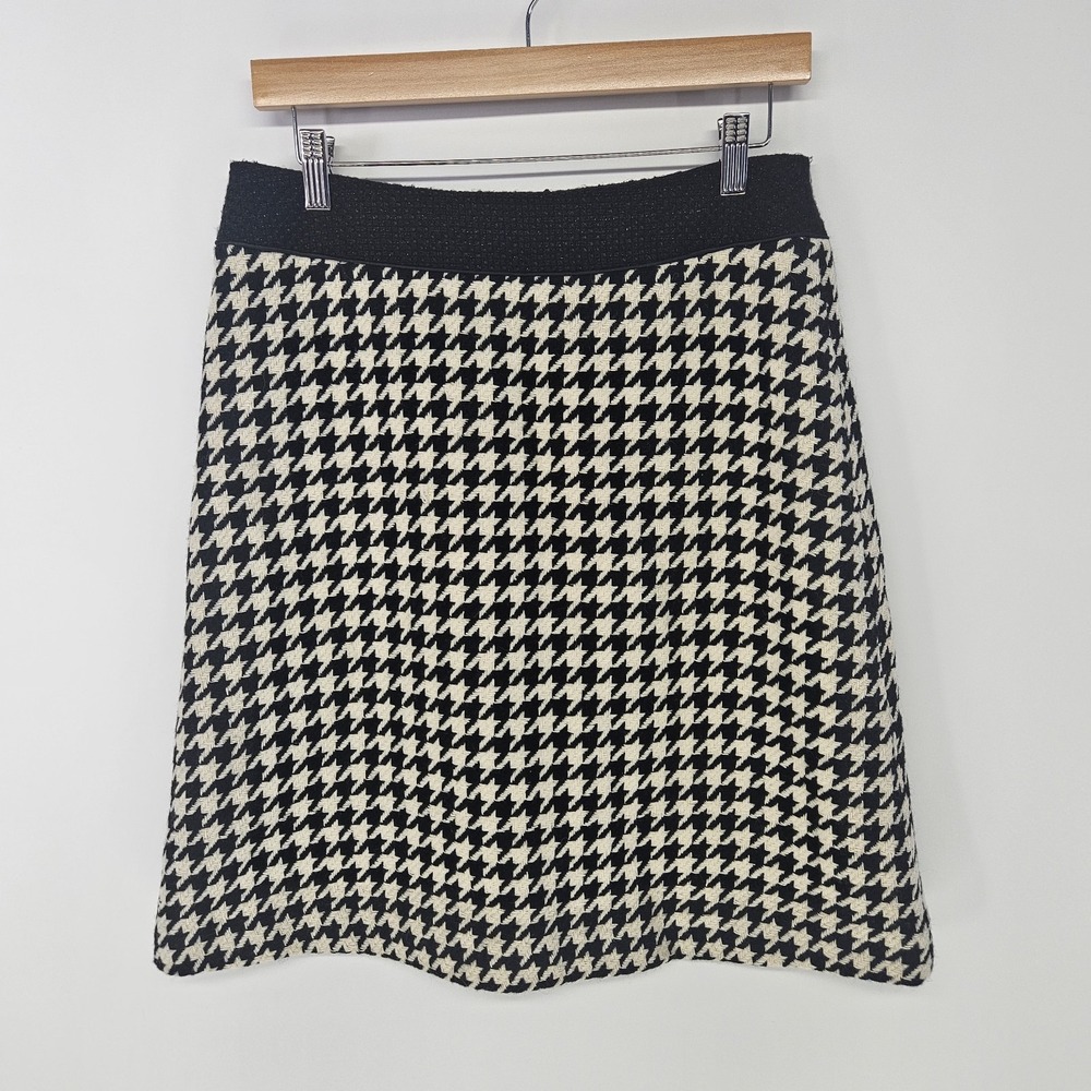 BOSCH‎ Houndstooth Skirt Womens 40 Black White Wool Blend A-Line Mini Mid-Length